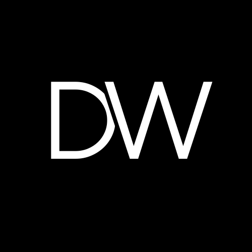 Double Wolf Consulting Company Logo with white text and black background.